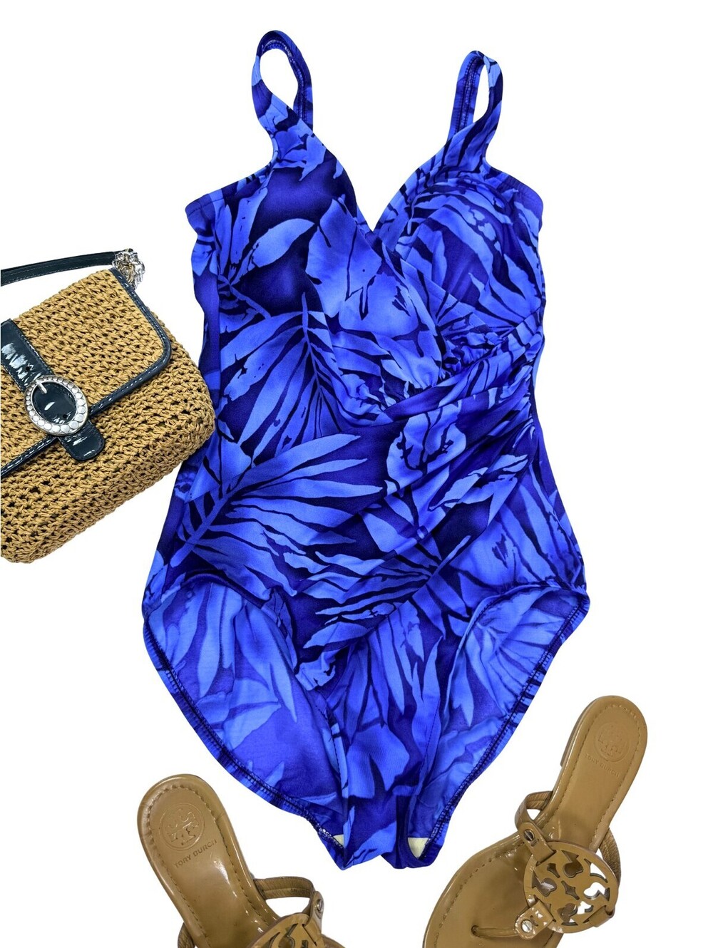 Miraclesuit Blue Tropical One Piece Swimsuit Size 12 Shaping